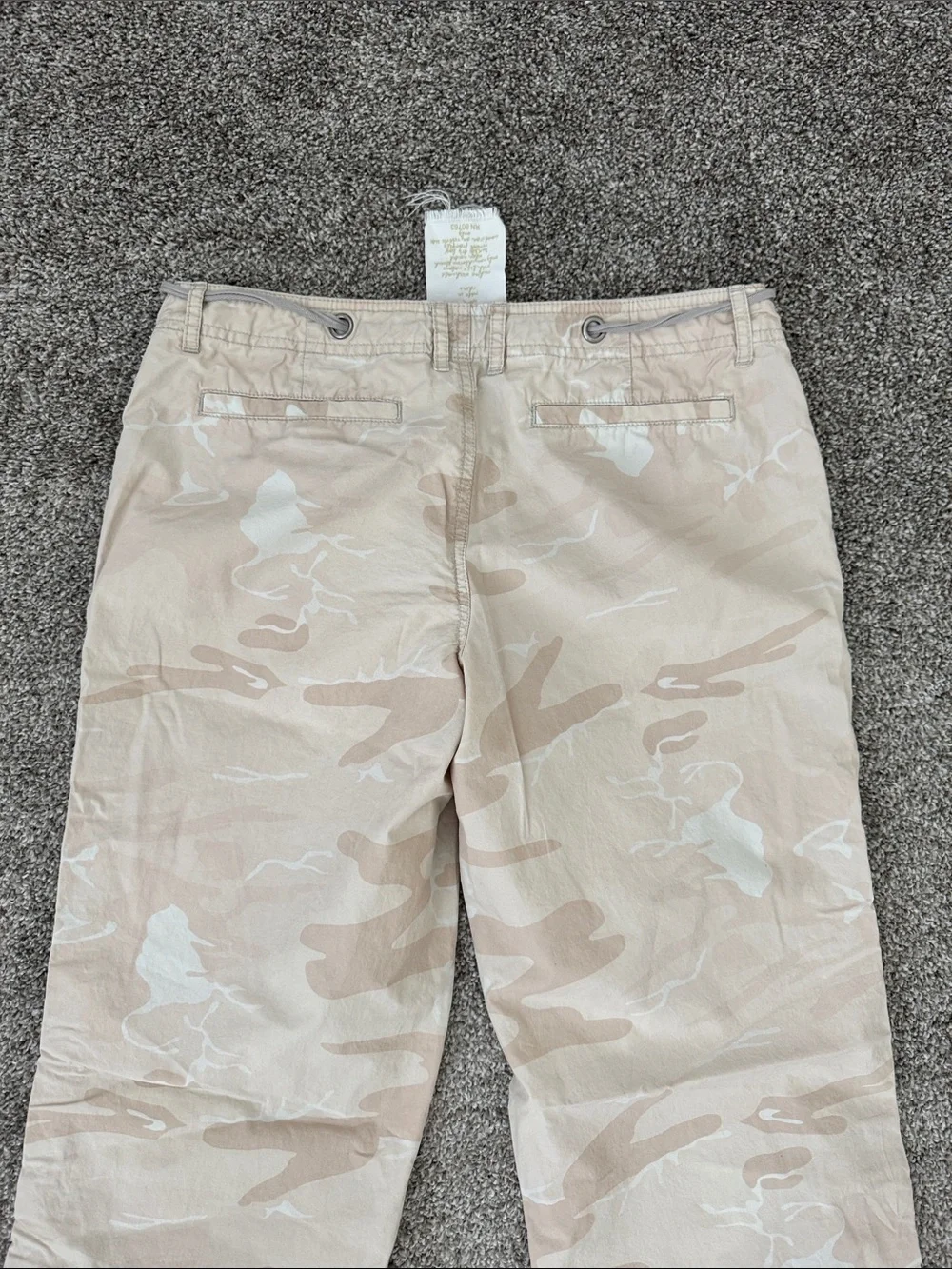 London Jean Beige Camo Drawstring Cargo Pants